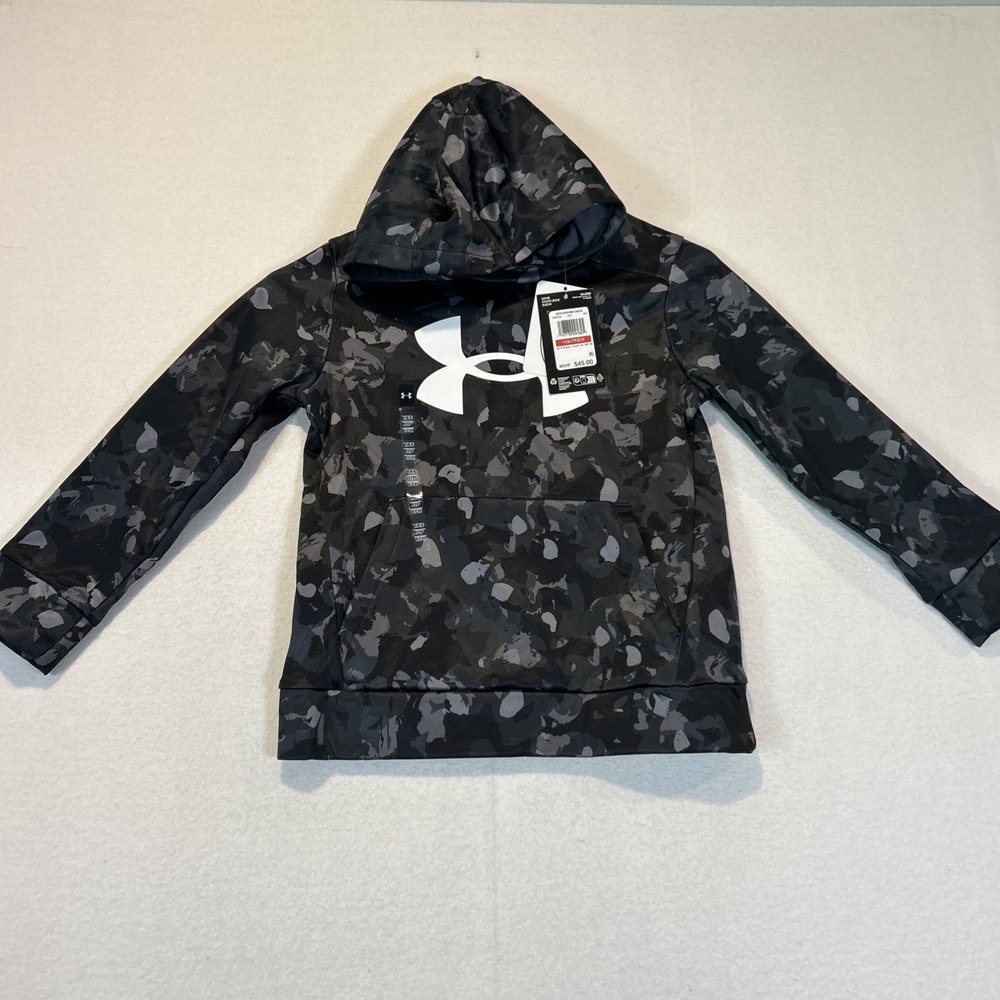Under Armour Fleece Hoodie Big Logo Gray Camo Boys Youth XS 1389394